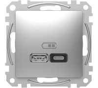 Розетка USB тип A+C 3A, 45W, алюминий, Sedna Design