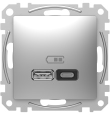 Розетка USB тип A+C 3A, 45W, алюминий, Sedna Design