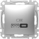 Розетка USB тип A+C 3A, 45W, алюминий, Sedna Design SDD113404