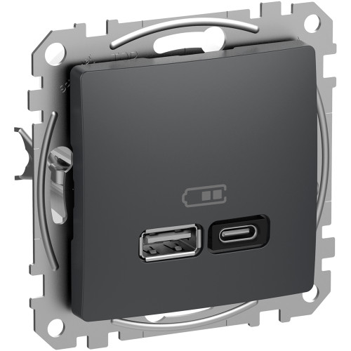 Розетка USB тип A+C 3A, 45W, черный, Sedna Design SDD114404