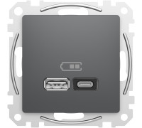 Розетка USB тип A+C 3A, 45W, черный, Sedna Design