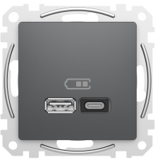 Розетка USB тип A+C 3A, 45W, черный, Sedna Design