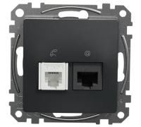 Телефонная и компьютерная розетка RJ11+RJ45 кат. 6 UTP, черный, Sedna Design