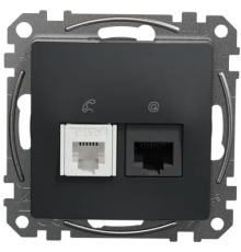 Телефонная и компьютерная розетка RJ11+RJ45 кат. 6 UTP, черный, Sedna Design