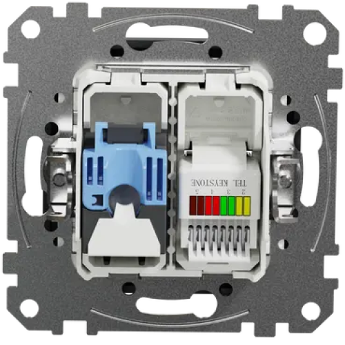 Телефонная и компьютерная розетка RJ11+RJ45 кат. 6 UTP, черный, Sedna Design SDD114468