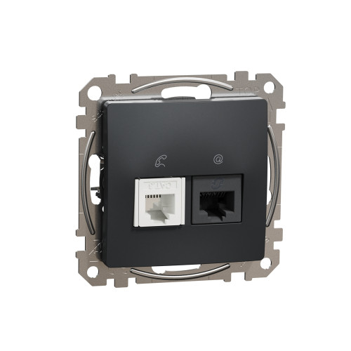 Телефонная и компьютерная розетка RJ11+RJ45 кат. 6 UTP, черный, Sedna Design SDD114468