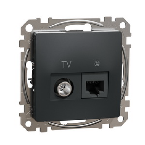 Розетка телевизионная и компьютерная TV+RJ45 кат. 6 UTP, черный, Sedna Design SDD114469T