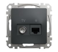 Розетка телевизионная и компьютерная TV+RJ45 кат. 6 UTP, черный, Sedna Design