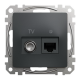 Розетка телевизионная и компьютерная TV+RJ45 кат. 6 UTP, черный, Sedna Design SDD114469T