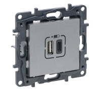 Розетка USB тип А+C 12Вт+15Вт 5В, алюминий, Niloe Step Legrand