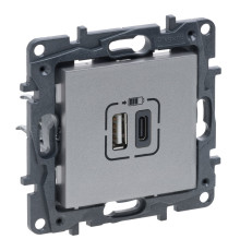 Розетка USB тип А+C 12Вт+15Вт 5В, алюминий, Niloe Step Legrand