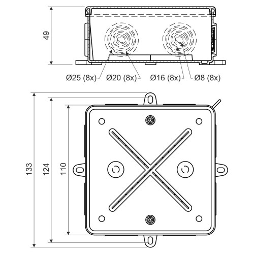 Распределительная коробка 110х110 мм, IP54, 8135_KA Kopos