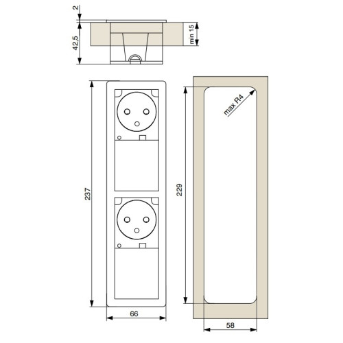Мебельная розетка в стол 2х220В, черный, Versahit Mono Combi ASA