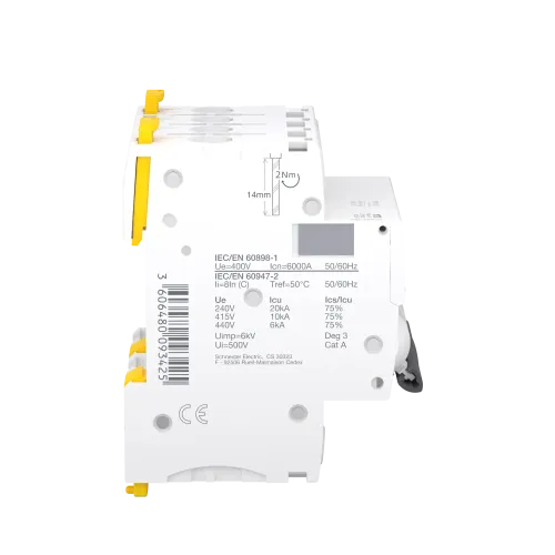 Автоматический выключатель 20А, 4 полюса, кривая C, IC60N Acti9 Schneider Electric A9F79420