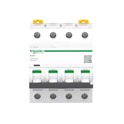 Автоматический выключатель 50А, 4 полюса, кривая C, IC60N Acti9 Schneider Electric A9F79450