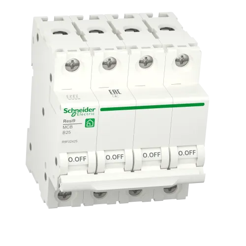 Автоматический выключатель 25А, 4 полюса, уставка В, Resi9 R9F02425 Schneider Electric