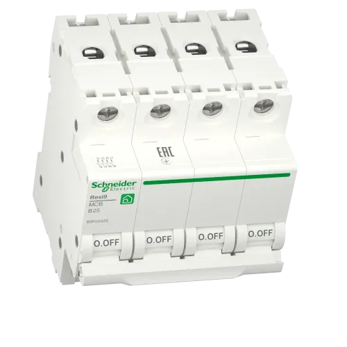 Автоматический выключатель 25А, 4 полюса, уставка В, Resi9 R9F02425 Schneider Electric