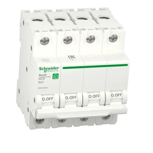Автоматический выключатель 63А, 4 полюса, уставка В, Resi9 R9F02463 Schneider Electric