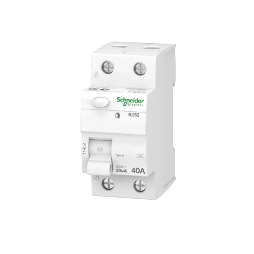 Дифференциальный выключатель (УЗО) 40A 30мА, 2 полюса, 11452 Schneider Electric