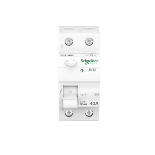 Дифференциальный выключатель (УЗО) 40A 30мА, 2 полюса, 11452 Schneider Electric