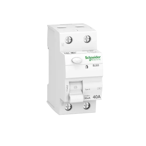 Дифференциальный выключатель (УЗО) 40A 30мА, 2 полюса, 11452 Schneider Electric
