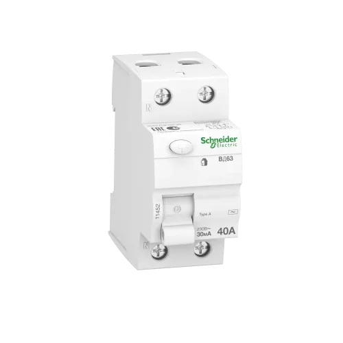 Дифференциальный выключатель (УЗО) 40A 30мА, 2 полюса, 11452 Schneider Electric