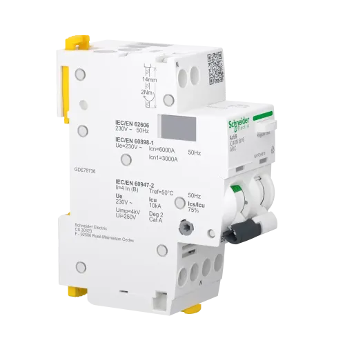 Устройство защиты от дугового пробоя 16A B 6kA, 1P+N, AFDD+AB iC40N ARC Acti9 A9TPD4616