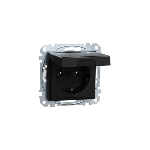 Механизм розетки SCHUKO с крышкой, Merten System M, матовый чёрный MEG2311-0403