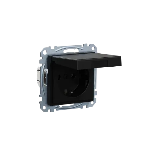 Механизм розетки SCHUKO с крышкой, Merten System M, матовый чёрный MEG2311-0403