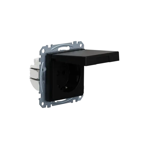 Механизм розетки SCHUKO с крышкой, Merten System M, матовый чёрный MEG2311-0403