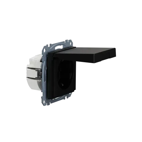 Механизм розетки SCHUKO с крышкой, Merten System M, матовый чёрный MEG2311-0403