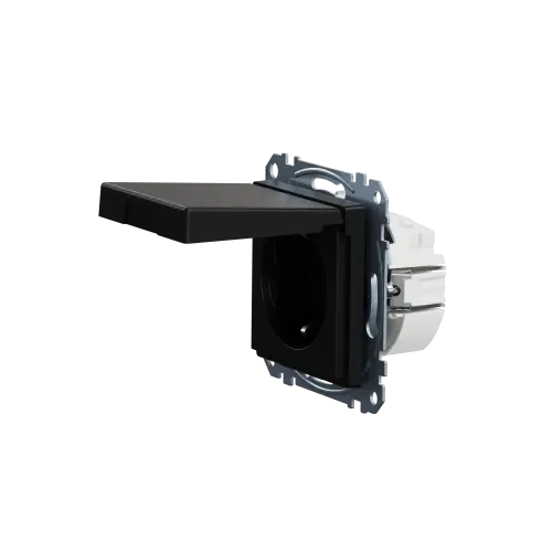 Механизм розетки SCHUKO с крышкой, Merten System M, матовый чёрный MEG2311-0403