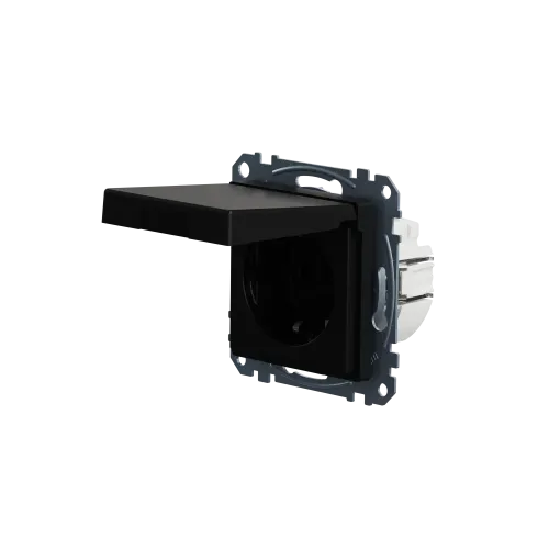 Механизм розетки SCHUKO с крышкой, Merten System M, матовый чёрный MEG2311-0403