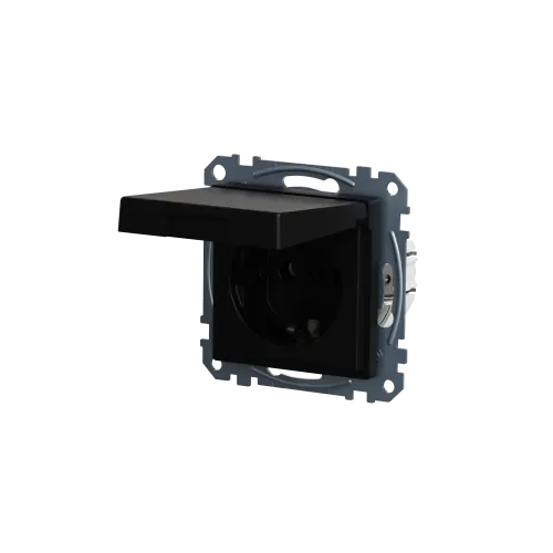 Механизм розетки SCHUKO с крышкой, Merten System M, матовый чёрный MEG2311-0403