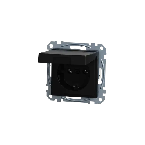Механизм розетки SCHUKO с крышкой, Merten System M, матовый чёрный MEG2311-0403