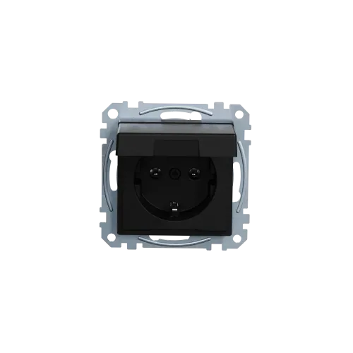 Механизм розетки SCHUKO с крышкой, Merten System M, матовый чёрный MEG2311-0403