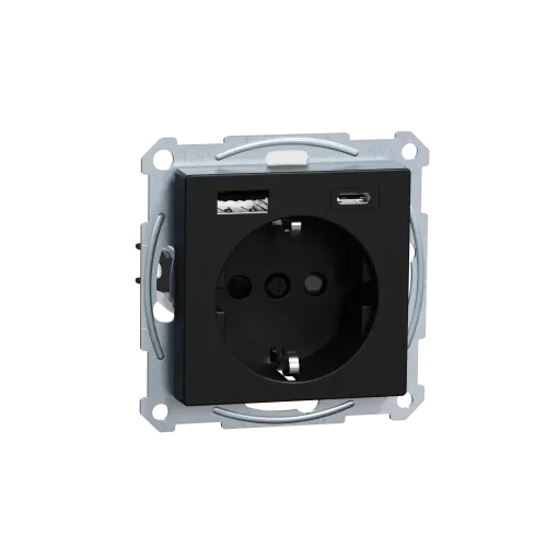 Розетка с двойной USB-зарядкой, 3А, тип A+C, Merten System M, матовый чёрный MEG2367-0403