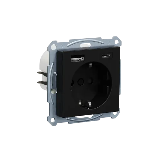 Розетка с двойной USB-зарядкой, 3А, тип A+C, Merten System M, матовый чёрный MEG2367-0403