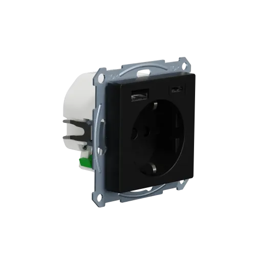 Розетка с двойной USB-зарядкой, 3А, тип A+C, Merten System M, матовый чёрный MEG2367-0403