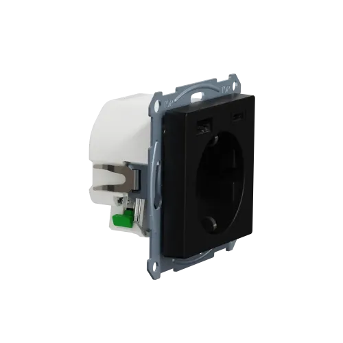 Розетка с двойной USB-зарядкой, 3А, тип A+C, Merten System M, матовый чёрный MEG2367-0403