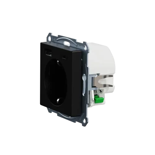 Розетка с двойной USB-зарядкой, 3А, тип A+C, Merten System M, матовый чёрный MEG2367-0403
