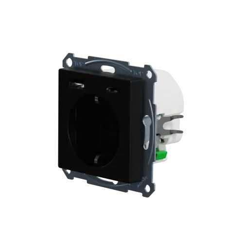 Розетка с двойной USB-зарядкой, 3А, тип A+C, Merten System M, матовый чёрный MEG2367-0403