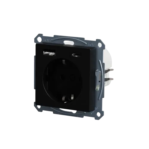 Розетка с двойной USB-зарядкой, 3А, тип A+C, Merten System M, матовый чёрный MEG2367-0403