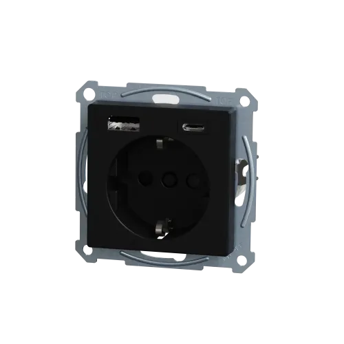 Розетка с двойной USB-зарядкой, 3А, тип A+C, Merten System M, матовый чёрный MEG2367-0403