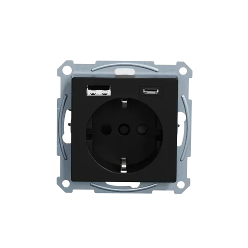 Розетка с двойной USB-зарядкой, 3А, тип A+C, Merten System M, матовый чёрный MEG2367-0403