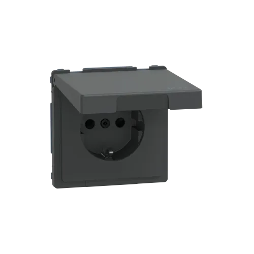 Розетка электрическая с крышкой, IP44, антрацит, Merten MTN2314-6034