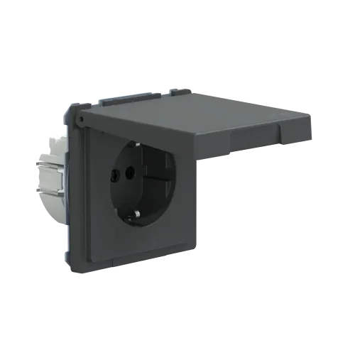 Розетка электрическая с крышкой, IP44, антрацит, Merten MTN2314-6034