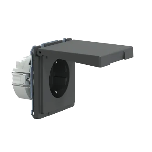 Розетка электрическая с крышкой, IP44, антрацит, Merten MTN2314-6034