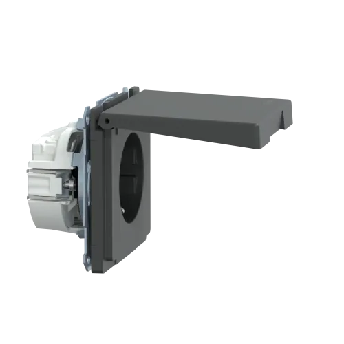 Розетка электрическая с крышкой, IP44, антрацит, Merten MTN2314-6034