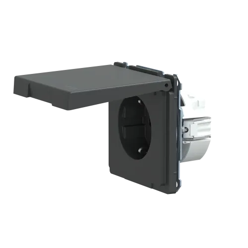 Розетка электрическая с крышкой, IP44, антрацит, Merten MTN2314-6034